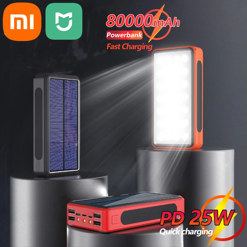 Xiaomi Mijia 80000mAh Solar Wireless Power Bank 4 USB Fast Charging External Battery LED Portable