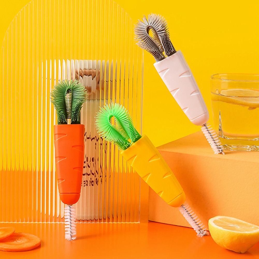 Carrot Three-in-One Cup Lid Cleaning Brush Household Kitchen Multifunctional Milk Bottle Brush All-round Creative Cleaning Brush
