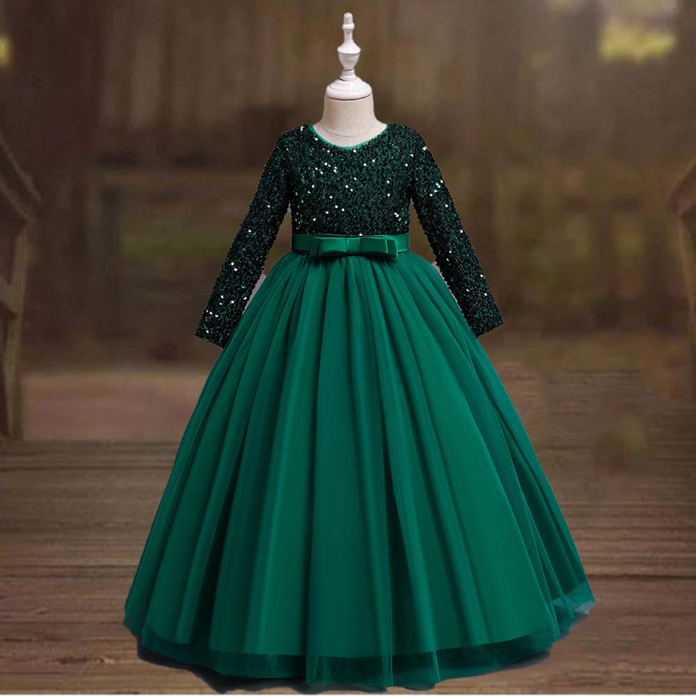 2022 New Design Hot Sell 3-12Years Mesh Long Princess Girl Dress Christmas Winter Party Clothing Kids Sequin Wedding Frock