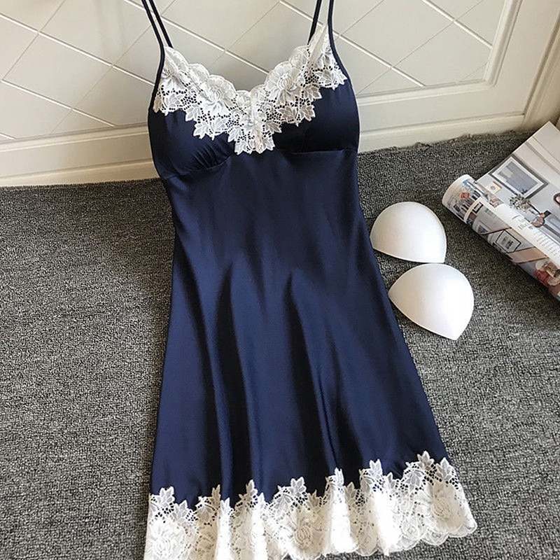 Women Nightwear Summer Lace Lady Nightgowns Sexy Sleepwear Sleeping Dress Padded Nightdress Summer Pijamas
