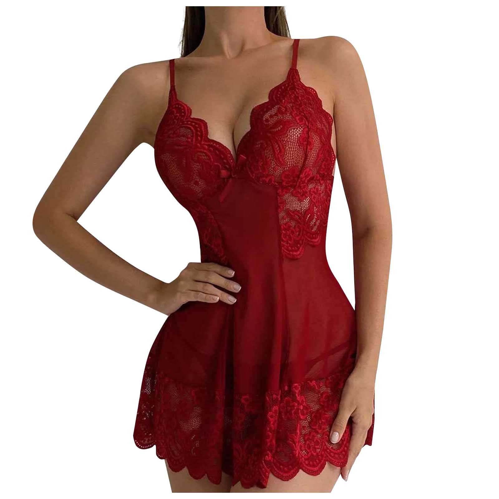 2023 Women Sexy Lace Sleepwear Nightdress with Panty V-neck Lingerie Underwear Night Dress Sleeveless Ladies Satin Nightgown