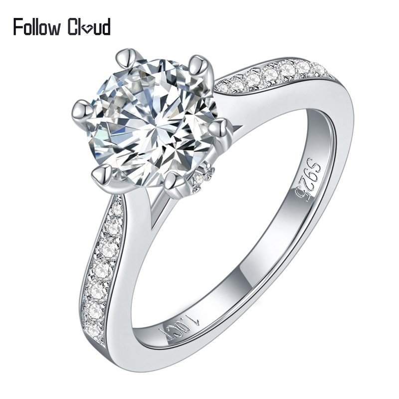 Follow Cloud Real 1 Carats 6.5mm D Color Moissanite Wedding Rings for Women Top Quality 18K Gold Plated 925 Sterling Silver Ring