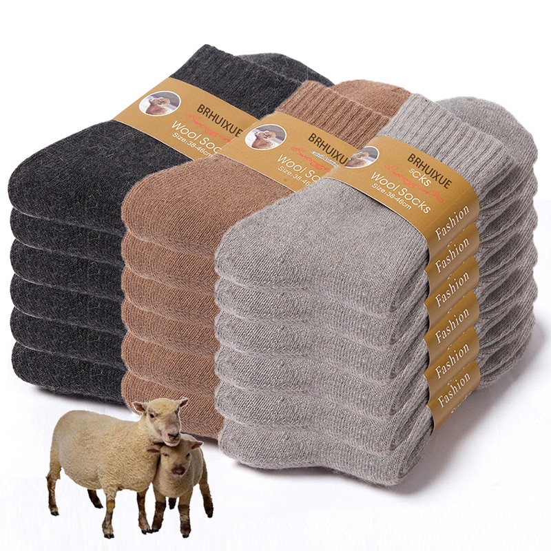6 Pairs Winter Wool Socks Male Men's Socks Super Thicker Solid Socks Merino Plush Women's Socks Against Cold Snow Terr