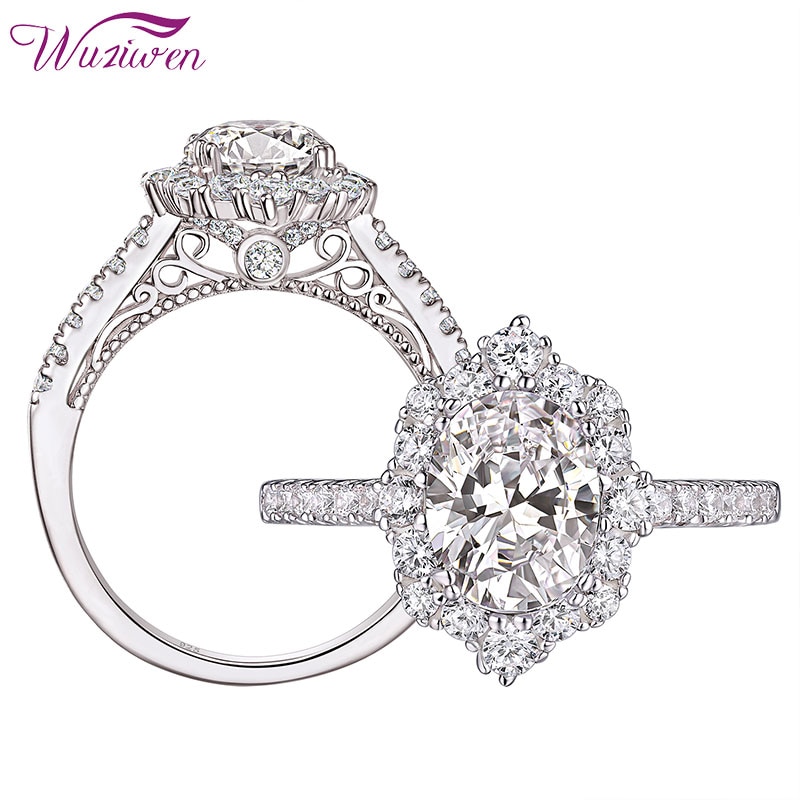 Wuziwen 925 Sterling Silver Engagement Rings for Women 2.7 Ct Halo Oval Cut AAAAA Cubic Zircon Exquisite Fine Jewelry BR1417