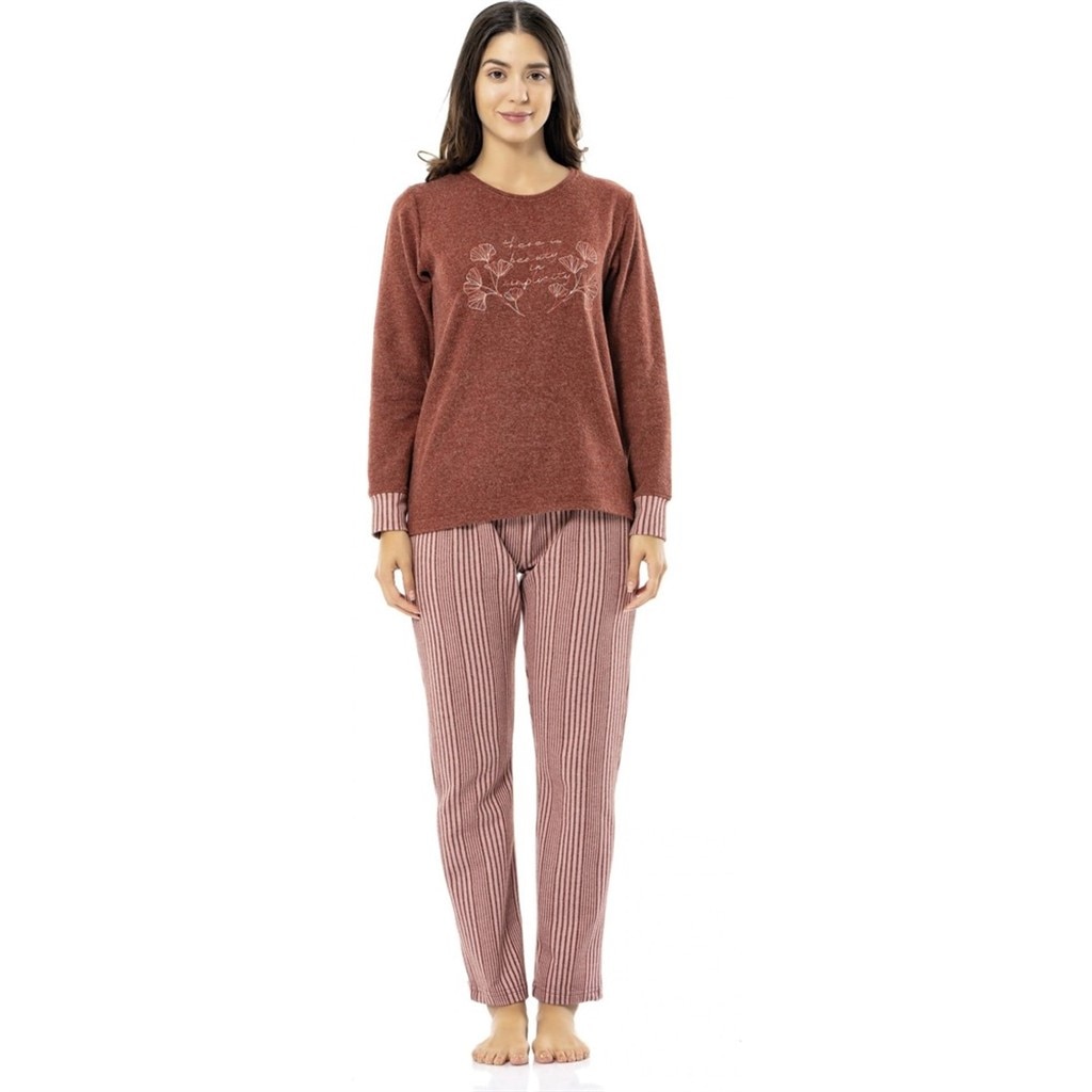 Poleren Zero Collar Six Striped Winter Women's Pajama Suit