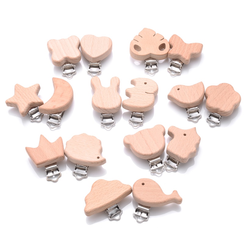 50Pcs DIY Anti-Drop Nipple Chain Clip Animal Heart Shape Wooden Baby Pacifier Clip Nursing Teether Pacifier Chain Wholesale