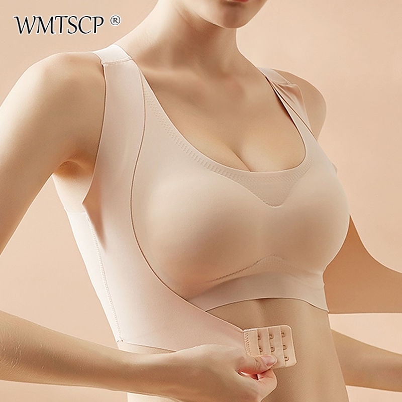 WMTSCP Seamless correction back fold underwear Women's non steel ring front button invisible underwear Women's bra