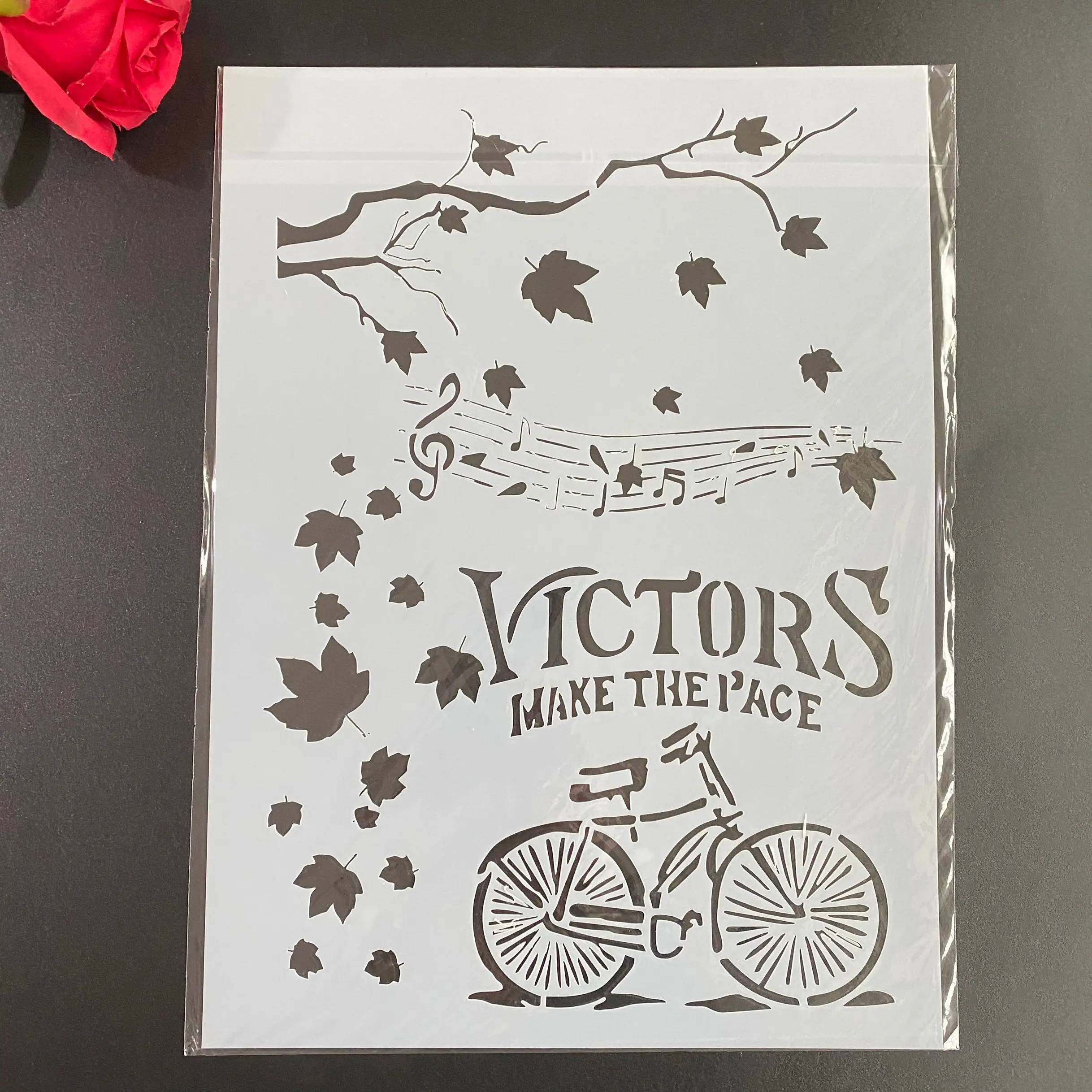 DIY stencil scrapbook stamp album album decoration embossed paper card template decoration A4 29 * 21cm leaf music bicycle