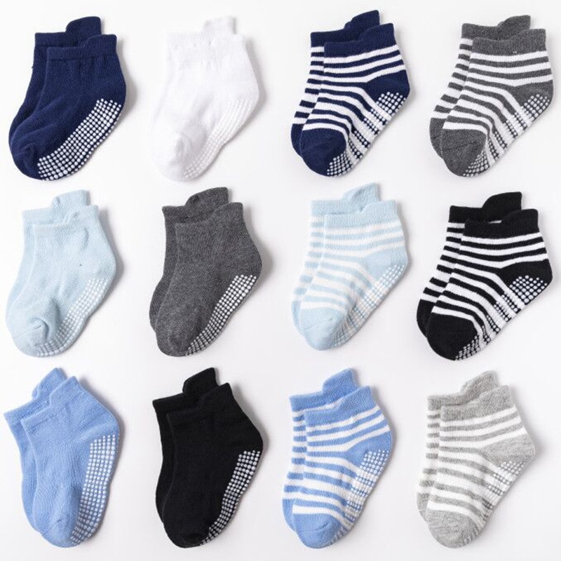 6Pairs/pack Anti Slip Dispensing Kids Short Floor Socks Spring Autumn Breathable Cotton Striped Boat Baby Socks Boy Girl