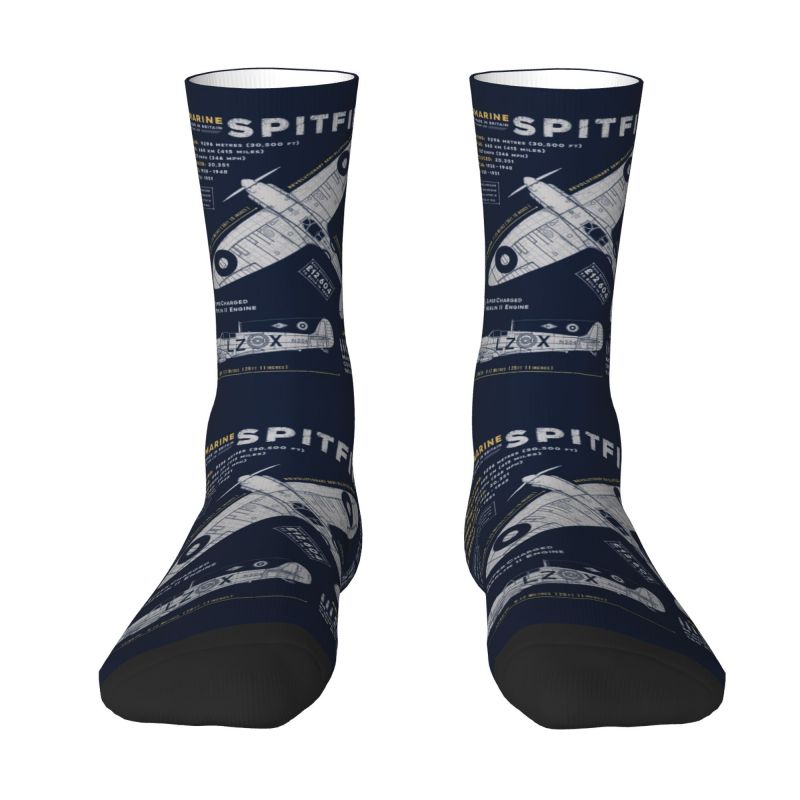 Supermarine Spitfire Men's Crew Socks Unisex Cute Fighter Pilot Aircraft Airplane Plane Spring Summer Autumn Winter Dress S