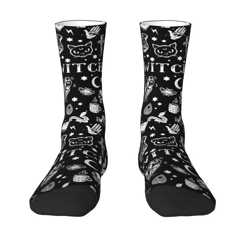 Fashion Men's Witch Pattern Dress Socks Unisex Warm Comfortable 3D Print Halloween Occult Gothic Magic Crew Socks