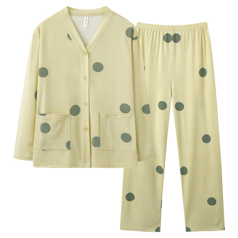 New Autumn Winter Cotton Women Pajamas Set Long Sleeve Turn-down Collar Cardigan Female Sleepwear Casual Soft Sweet Pijama Mujer