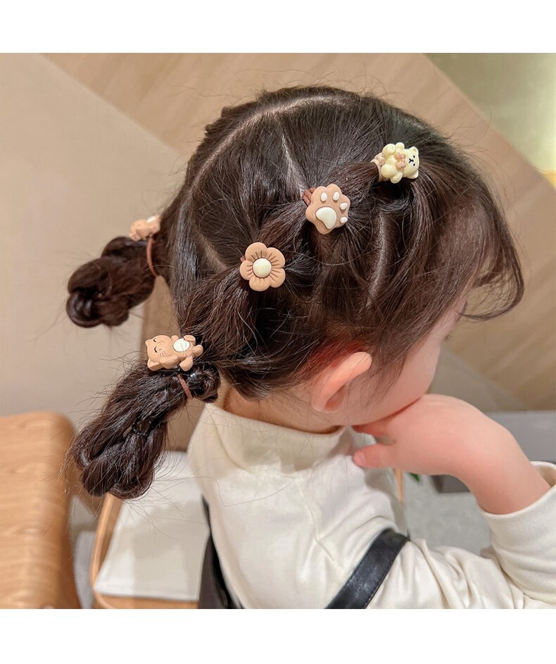 10pcs Girls Cute Cartoon Elastic Hair Bands Korean Coffee Color Cartoon Hair Tie for Little Girls Headwear Kids Hair Accessories