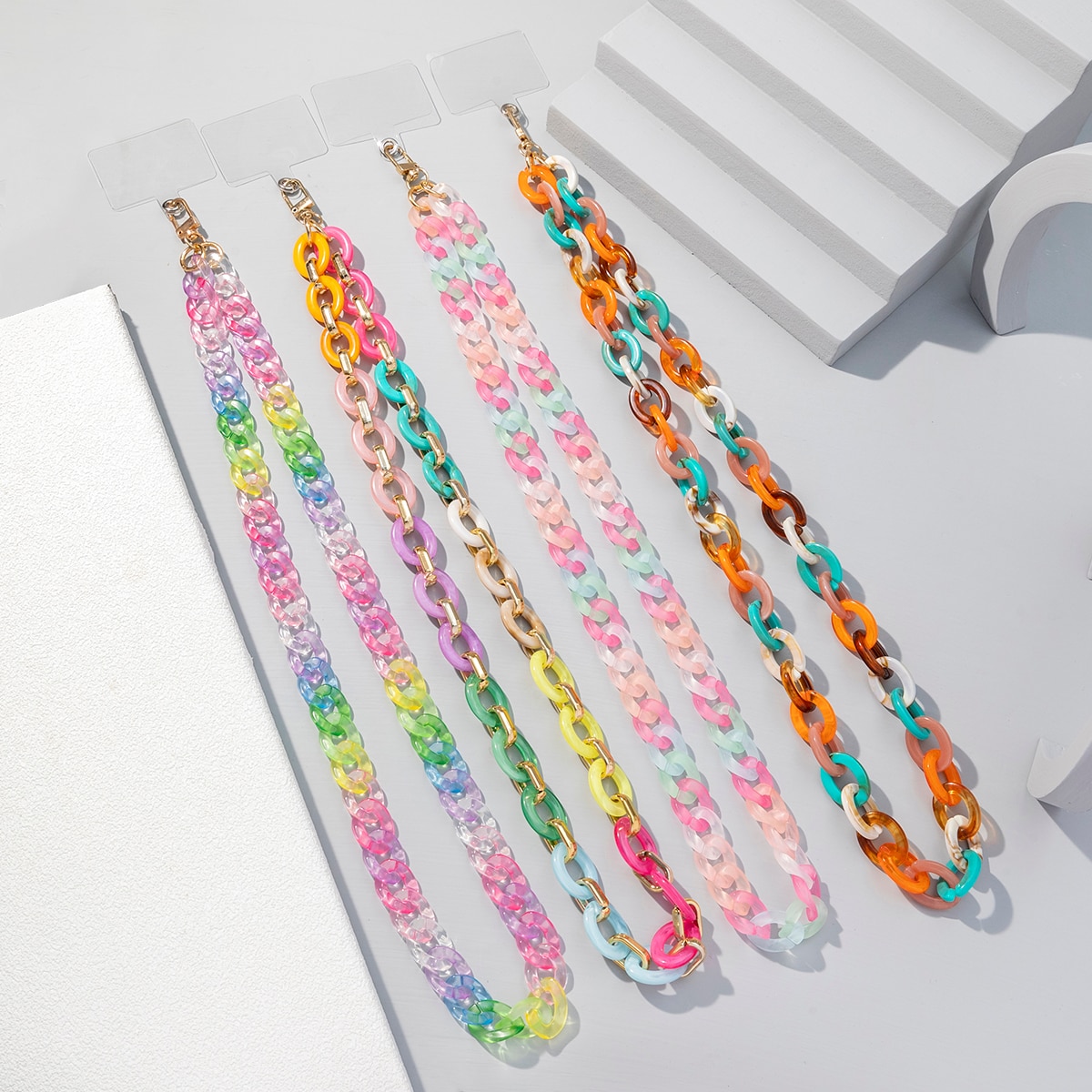 Fashion Sweet Colorful Acrylic Beaded Telephone Chain Anti-Lost Hanging Neck Long Chain Women Girl Phone Case Lanyard Jewelry
