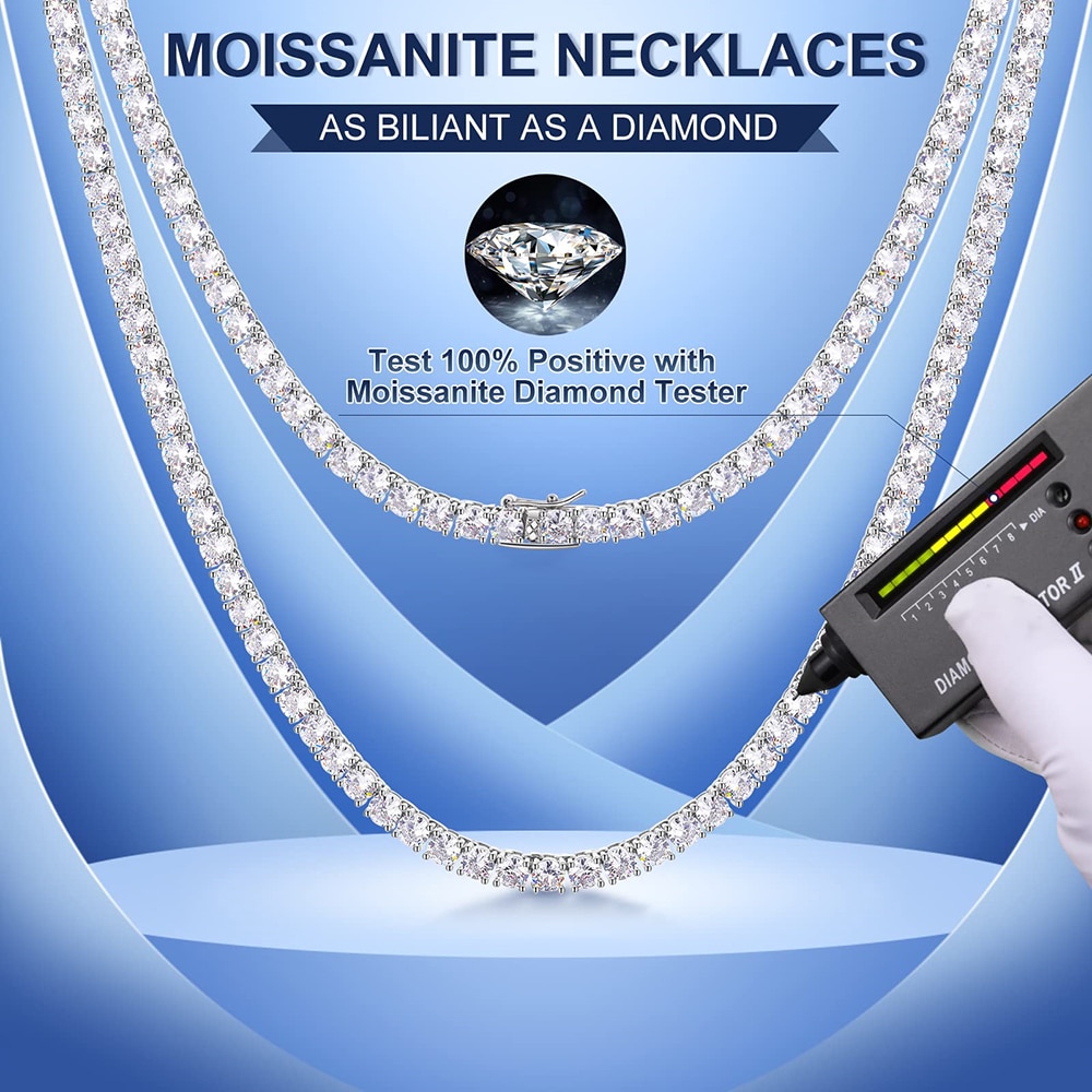 Real Moissanite Tennis Necklace For Women Men 925 Sterling Silver 3mm 4mm 5mm Full Diamonds With GRA Certisfied Fine Jewelry