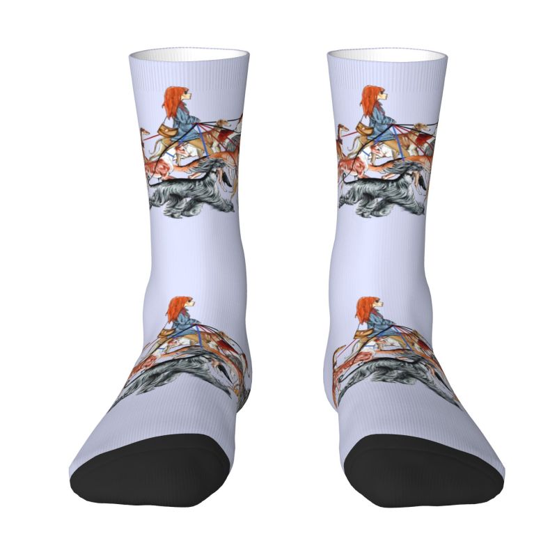 Walking The Sighthounds Mens Crew Socks Unisex Cool Whippet Greyhound Dog Spring Summer Autumn Winter Dress Socks