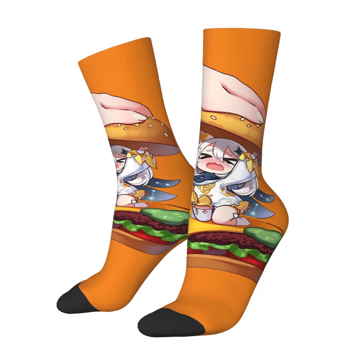 Hip Hop Vintage Hamburger Paimon Crazy compression Socks Unisex Genshin Impact Action Role-playing Game Seamless CrewSock