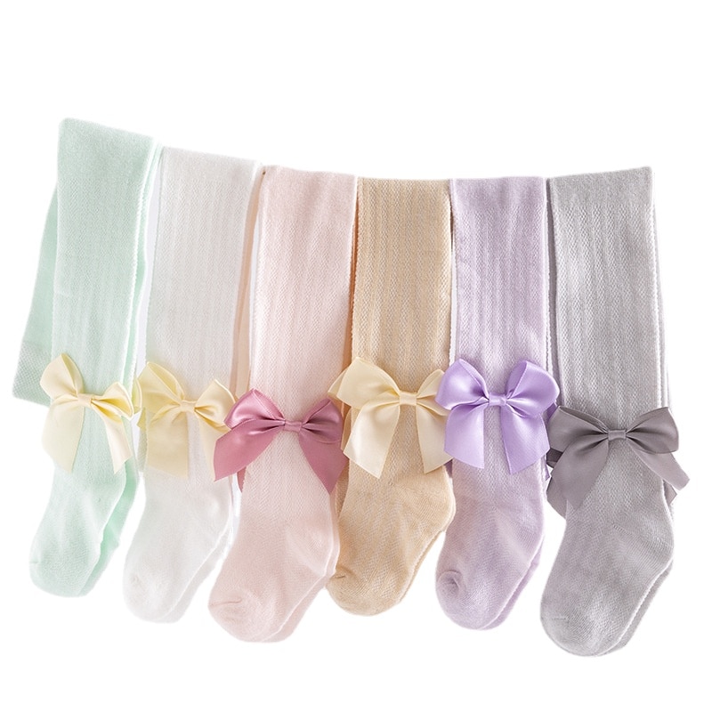 Summer Girls Pantyhose Soft Cotton with Bow Breathable Mesh Tights Stockings for Princess Baby Girls Kids Anti-mosquito Leggings