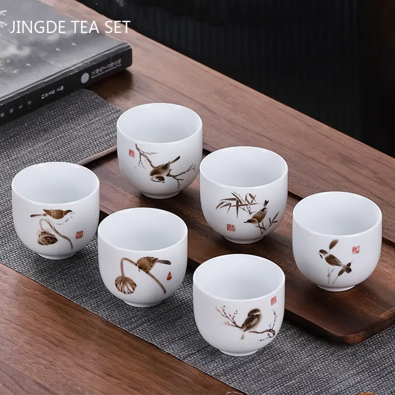 6pcs Chinese Ceramic tea cup set White Porcelain Pu'er Master cup Boutique Tea Bowl Household