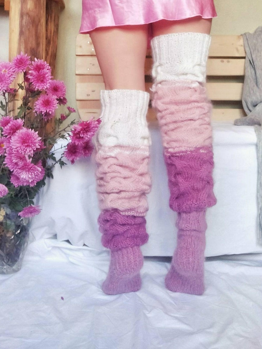 Women Y2K Knitted Women Patchwork Knitted Leg Warmers Thigh High Preppy Style Ribbed Leg Warmers for Teen Girls