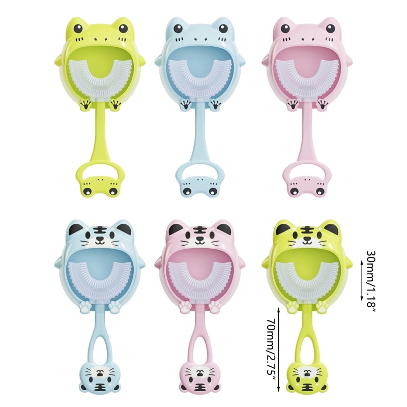 Children’s Toothbrush & Holder Set Manual Training Toothbrushes 360° Cleaning Tooth Brush with Soft Silicone for Hea