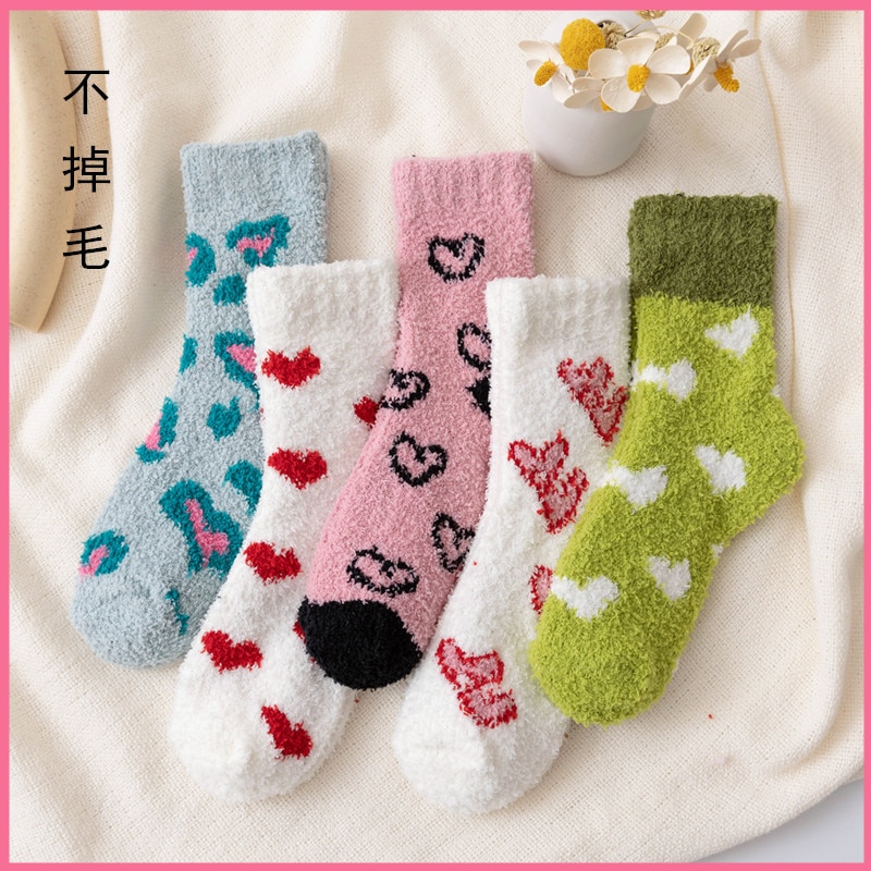 Candy Warm Lady Heart Cute Winter Kawaii Thick Women Socks Coral fleece Warm Fuzzy Fluffy Terry Short Cute Cotton Socks Female