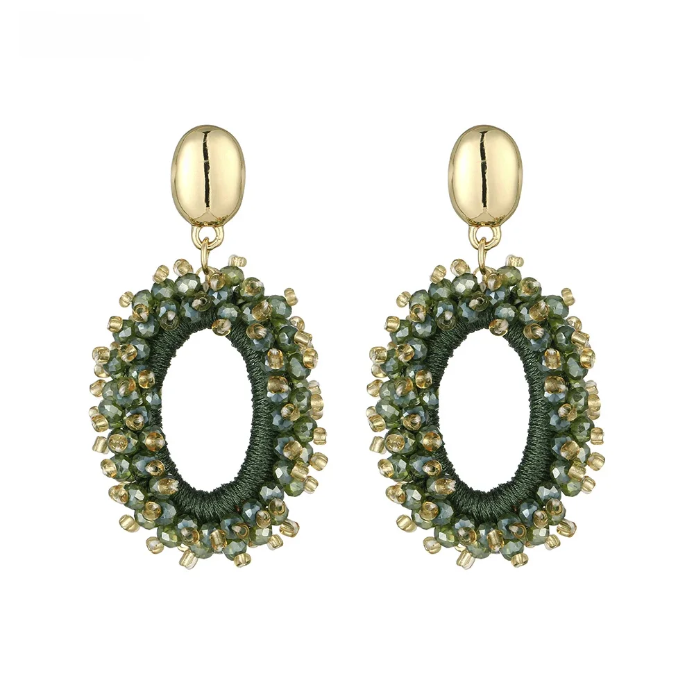 INKDEW New Fashion Big Drop Earrings for Women Thread Handmade Crystal Beads Long Earrings Jewelry