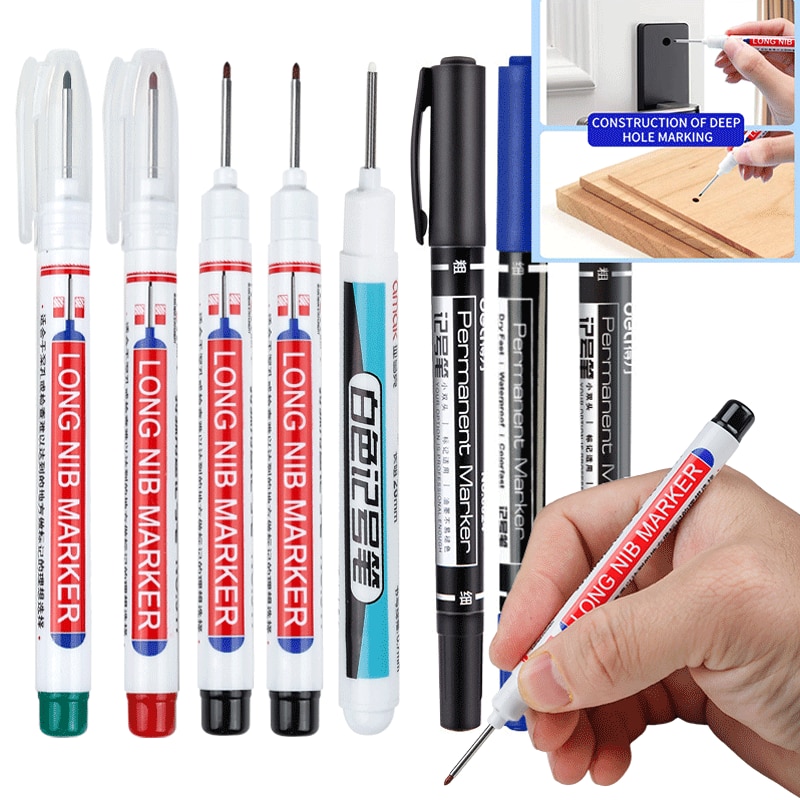 6Pcs/Set 20mm Deep Hole Long Nib Head Markers For Metal Perforating Pen Waterproof Bathroom Woodworking Decoration Multi-Purpose