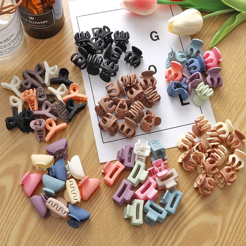 10Pcs/set Simple Frosted Small Hair Claws Girls Cute Solid Color Acrylic Hairpin High horsetail