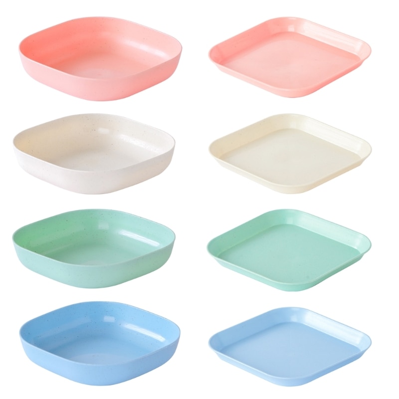 Q81A Wheat Straw Dinner Plate Microwave & Dishwasher Safe Unbreakable Plastic Dinner Plate for Kids-toddler & Adult 4-co