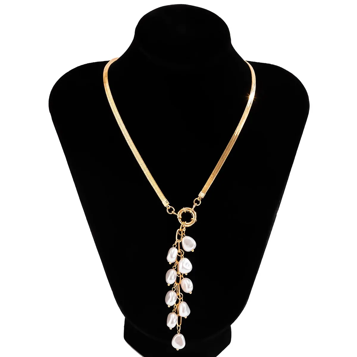 2023 Fashion Kpop Imitation-Pearl Pendant Necklaces Simple Cute Snake Chain Tassel Choker Necklace