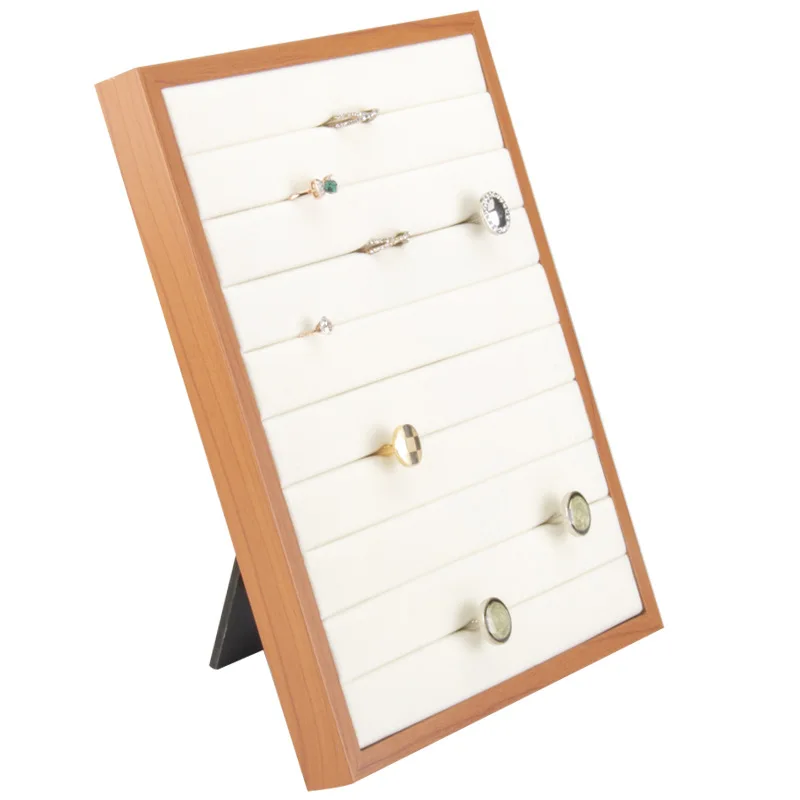Wooden Velvet Jewelry Ring Display Organizer Case Necklace Earrings Bangle Holder Storage Display Rack A349