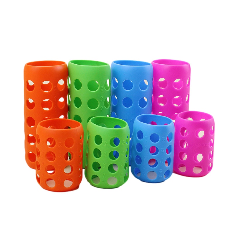 5.5/6CM Milk Bottle Cover with Capacity Line Silicone Anti Scalding Water Cup Cover Anti-Slip Baby Glass Bottles Protect Sleeve