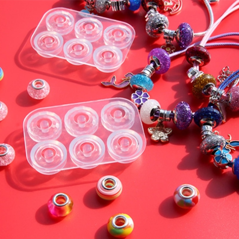 Silicone Big Hole Beads Pendant Mould 6-Cavity Epoxy Sphere Charm Moulds for Resin Casting Necklace Jewelry Making
