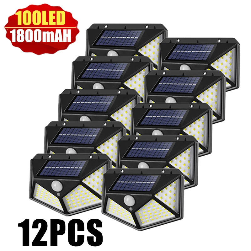 100 LED Solar Wall Lights Outdoor Solar Lamp Waterproof Motion Sensor Solar Powered Sunlight Street