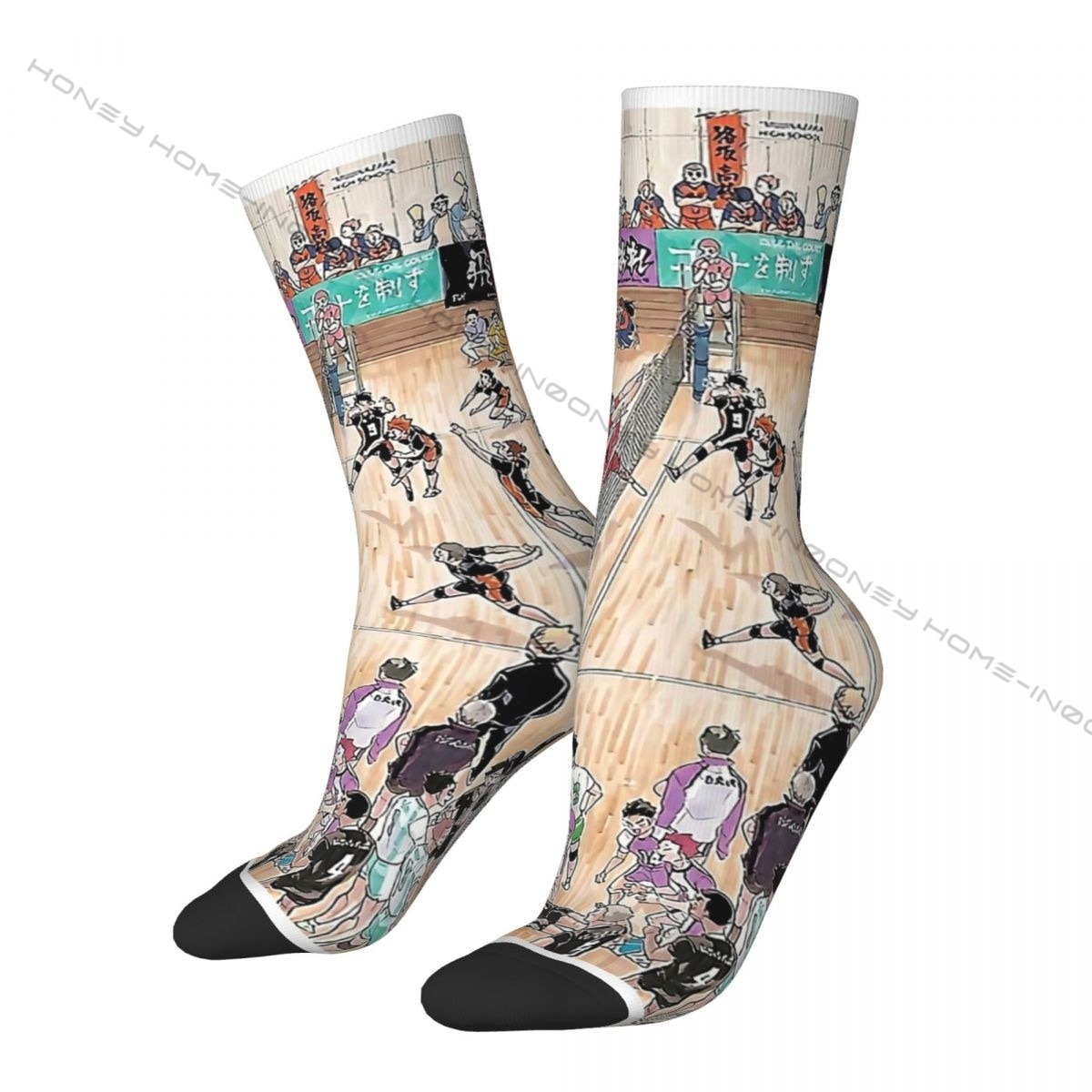Funny Crazy Sock for Men Awesome Haikyuu Poster Backpack Hip Hop Harajuku Haikyuu Seamless Pattern Printed Boys Crew Sock Casual