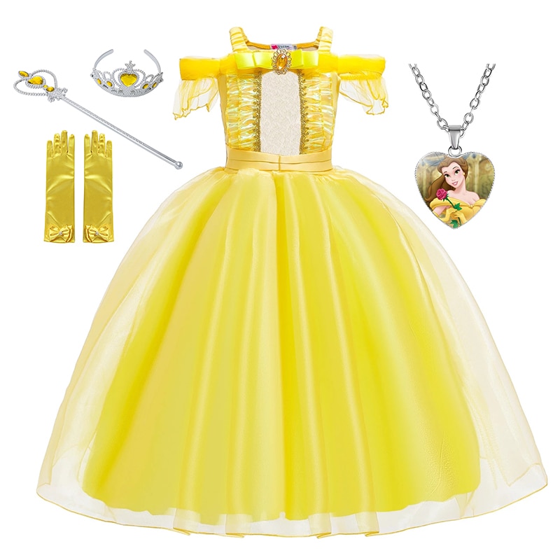Disney New Belle Princess Dress for Girls Beauty and the Beast Costume Christmas Carnival Cosplay Kids Fancy Ball Gown Vestidos