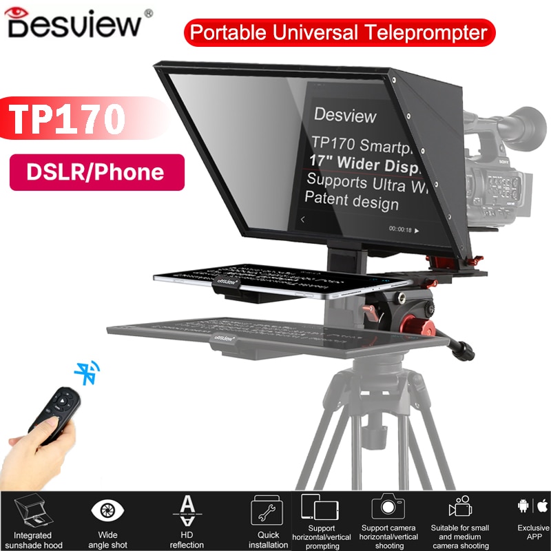 Bestview TP170 Portable Mini Teleprompter Prompter for Smartphone/DSLR Camera Video Recording Live Streaming Interview W Remote
