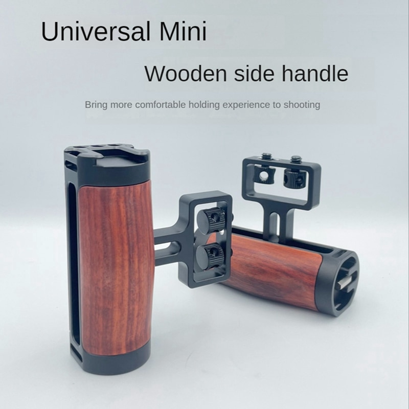 Universal DSLR Camera Cage Side Handle Black For Sony/Canon/Nikon Camera Wooden Mini Handgrip 1/4 Screws Quick Release Plate