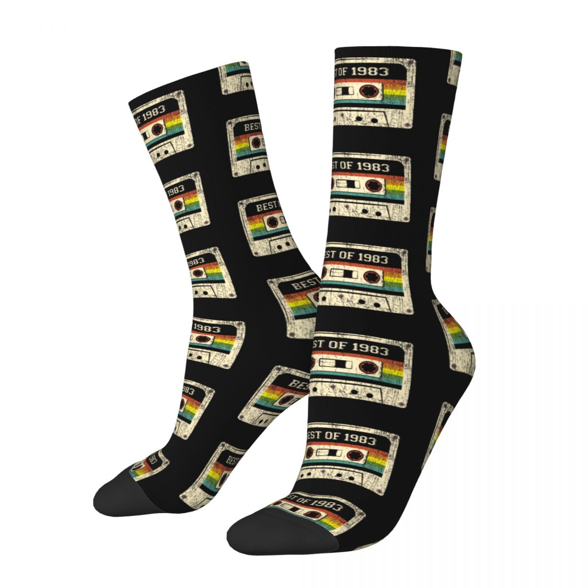 Crazy Design 1983 40th Birthday Gift Skateboard Socks 40 Years Old Polyester Middle Tube Socks for Unisex Sweat Absorbing