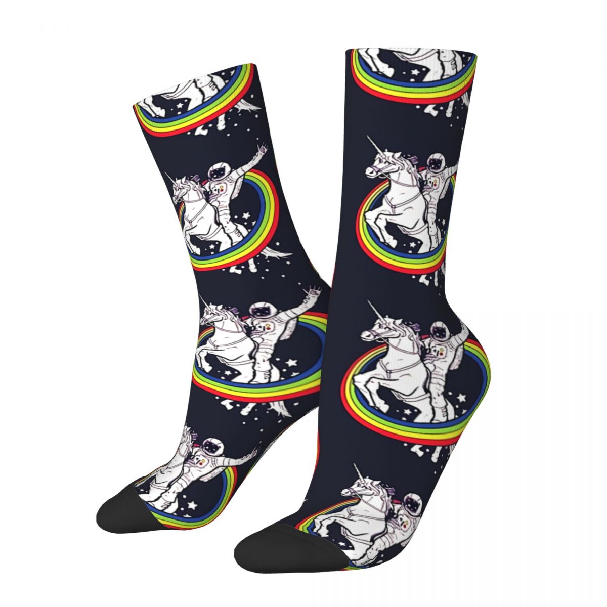 Happy Men's Socks Astronaut Riding Unicorn Rainbow Vintage Harajuku Alien Hip Hop Novelty Crew Crazy Sock Gift Pattern Prin
