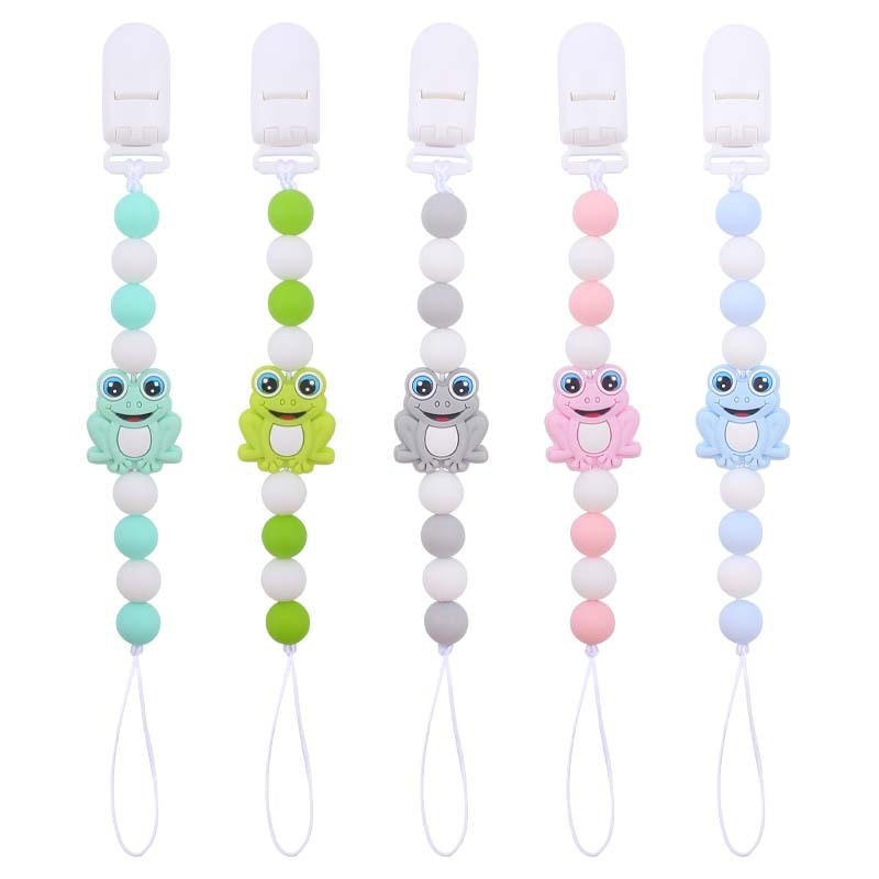 Newborn Baby Pacifier Chain Cute Cartoon Frog Silicone Chewing Beads Dummy Clip Anti-drop Pacifier Holder Nipple Soother Clips