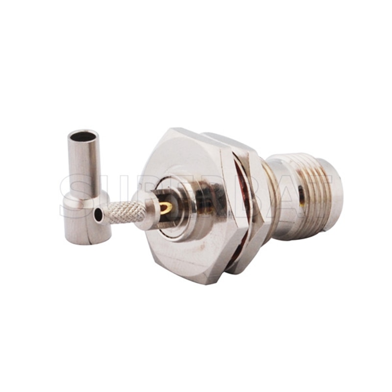Superbat 10pcs RP-TNC Crimp Female(Male Pin) Bulkhead O-ring RF Coaxial Connector for Cable RG174 RG178,RG316,LMR100