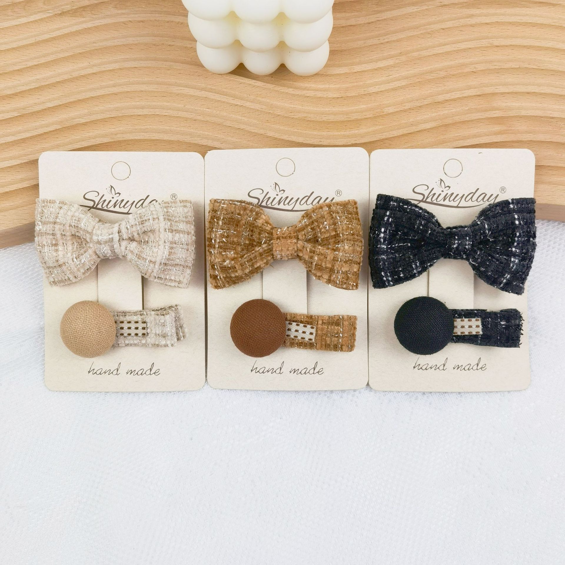 2pcs/set Vintage Coffee Color Hair Pin Clip Barrettes Headwear Korean Fabric Bows Bobbles Hairpins for Girls Kids Accessories