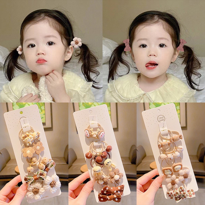 10PCS Mini Baby Hair Band Cute Cartoon Milk Tea Series Bow Hair Band for Toddler Baby Girl Korean Fashion Hair Accessories Girl