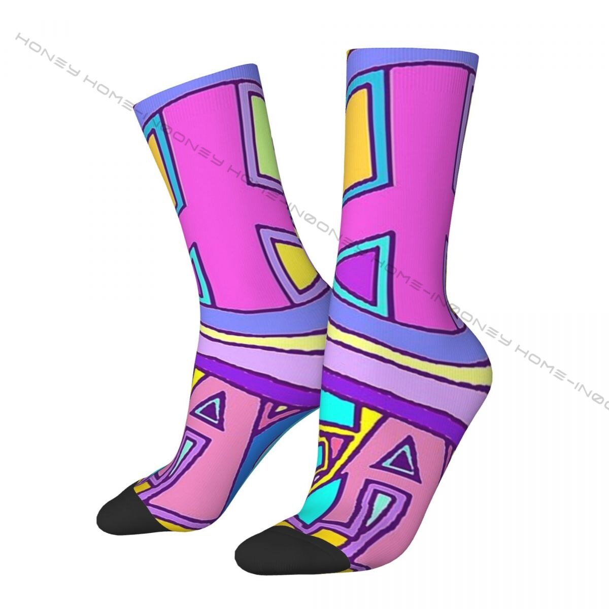 Funny Sock for Men Psychedelic Hippy Retro Peace Art Hip Hop Vintage Rock Music Happy Pattern Printed Boys Crew Sock Novelty