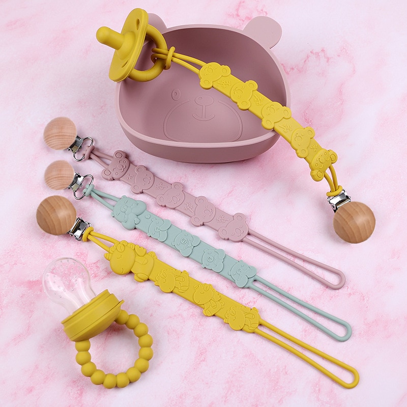 Baby Silicone All-in-one Pacifier Clips Cartoon Bear Koala Pacifier Chain Holder for Baby Teething Soother Chew Toy Dummy Clips