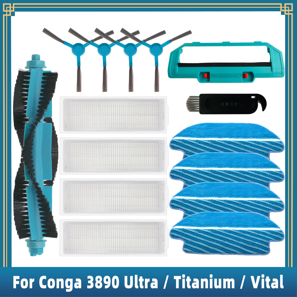 For Cecotec Conga 3890 Ultra Titanium Vital Robot Vacuum Spare Parts Accessories Main Side brush Hepa Filter Mop Rag Brush Cover