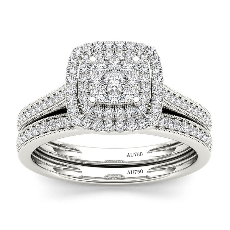 High Quality Double Halo White Gold 925 Silver Engagement Ring Bridal Set for Women AAAAA Cubic Zircon Romantic Wedding Jewelry