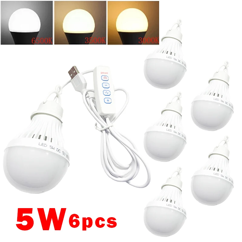 Camping LED Light 5W Usb Emergency Bulb 3-color Dimmable Hanging Tent Light Barbecue Fishing Repair
